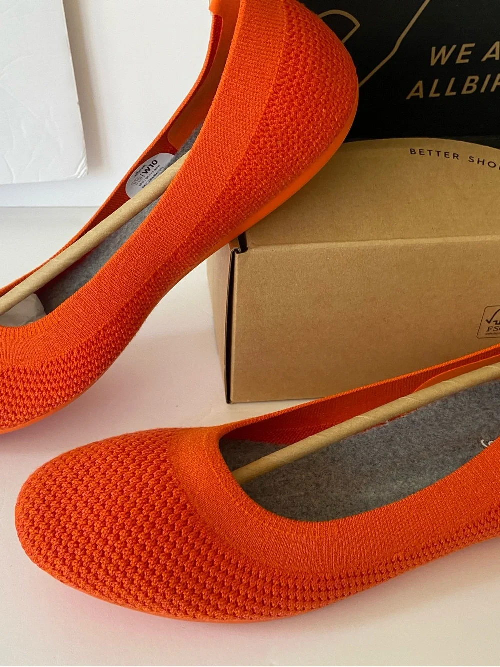 New NWB - Allbirds Tree Breezer Buoyant Orange Ballet Flats Shoe Women - Sz 10 - Picture 1 of 7